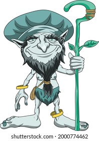 Duwende, a Philippine mythical dwarf. Little creatures who can provide good fortune or bad fate to humans. Cartoon style drawing.