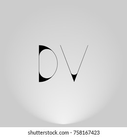 DV Black thin minimalist LOGO Design with Highlight on Gray background.