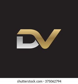 DV company linked letter logo golden silver black background
