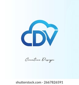 DV Creative Blue Cloud Letter Logo Tecnología moderna y almacenamiento de datos Icon logo minimalista en la nube Creative monogram cloud Latter Logo
