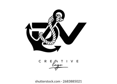 DV Creative Monogram Latte Logo mit Anker und Seildesign