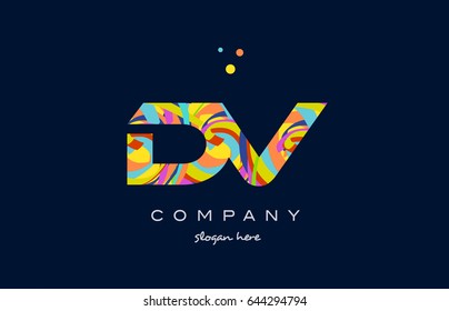 dv d v alphabet letter logo colors colorful rainbow acrylic font creative text dots company vector icon design template