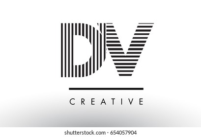 DV D V Black and White Letter Logo Design with Vertical and Horizontal Lines.