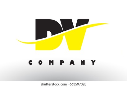 DV D V  Black and Yellow Letter Logo with White Swoosh and Curved Lines.