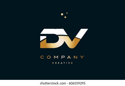 dv d v  white yellow gold golden metal metallic luxury alphabet company letter logo design vector icon template
