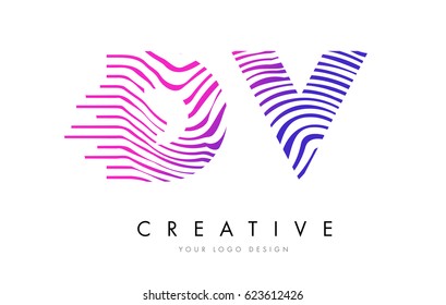 DV D V Zebra Letter Logo Design with Black and White Stripes Vector