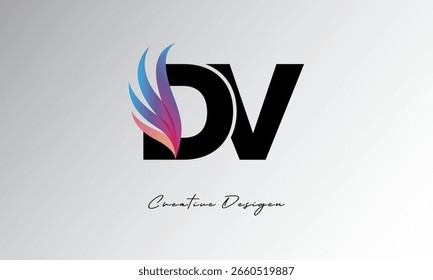 DV Feather Gradient Logo – Elegant Wing Monogram for Modern Branding and Visual Identity Design