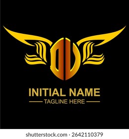 DV Golden Wing Emblem Logo with elegant gold wings, sleek and modern design. Ideal for branding, creative projects, luxury businesses, or artistic ventures.