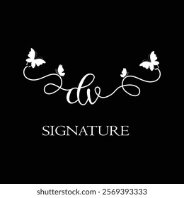 DV Handwritten initial letter, DV simple signature vector logo with butterfly shape variation, beauty, photography letter logo design . D V