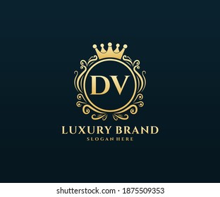 Letra DV Inicial Gold caligráfica femenina floral de mano trenzada heráldica monograma antiguo estilo vintage diseño de logotipo de lujo estilo antiguo.