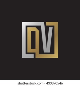 DV initial letters looping linked square elegant logo golden silver black background