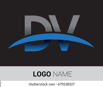 DV initial logo company name colored grey and blue swoosh design.