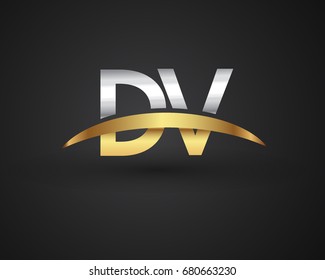 DV initial logo company name colored gold and silver swoosh design. vector logo for business and company identity.
