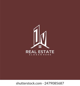 DV initial monogram building and roof logo for real estate