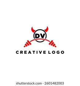 DV initial monogram for fitnes or gym logo with devil style design