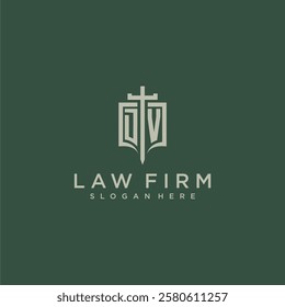 DV initial monogram for law firm with sword and shield logo image