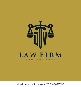 DV initial monogram for lawfirm logo with sword and scale