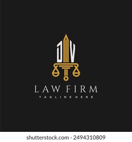 DV initial monogram for lawfirm logo with sword and scale