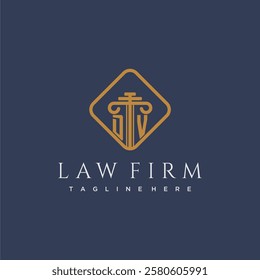 DV initial monogram logo for lawfirm with pillar in creative square design