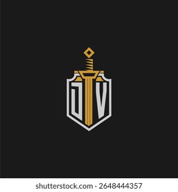 DV initial monogram for shield and sword style image
