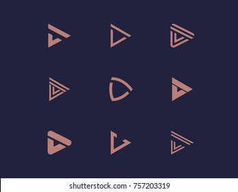 DV letter logo set. Creative business icon collection for corporate identity. Letters D and V logo design. Vector geometric emblems on dark background