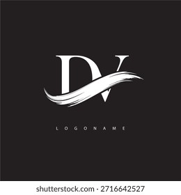 Logotipo del monograma de la letra de DV con la carrera del cepillo para la identidad moderna de la marca