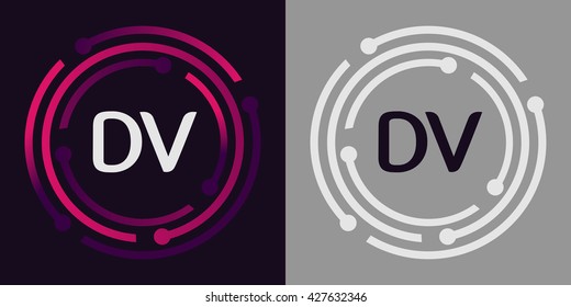 DV letters business logo icon design template elements in abstract background logo, design identity in circle, alphabet letter