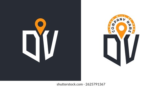DV Location Logo Bundle. Letter DV Logo Dual Vector Icons for Recruitment and Navigation
