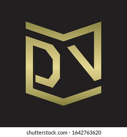 Logo DV Monograma con plantilla de diseño estilo Escudo Aislado en colores dorados