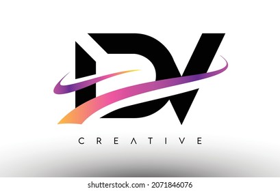 DV Logo Letter Design Icon. DV Letters with Colorful Creative Swoosh Lines Vector Illustration
