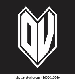 DV Logo monogram with emblem line style isolated on black background