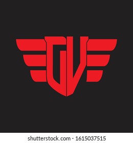 DV Logo monogram with emblem and wings element design template on red colors