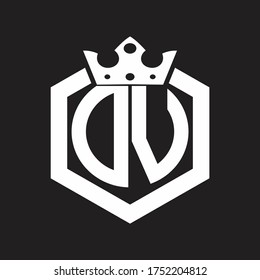 DV Logo monogram rounded by hexagon shape with crown design template