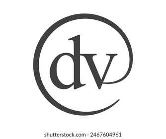 Logo DV de dos letras con forma de círculo estilo de signo de correo electrónico. Logotipo redondo D y V de la compañía de negocios para la identidad de marca.