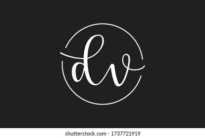 dv or vd Cursive Letter Initial Logo Design, Vector Template