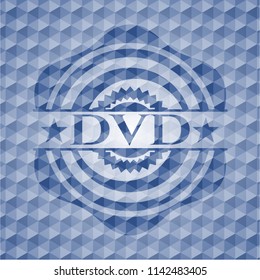 DVD blue badge with geometric background.