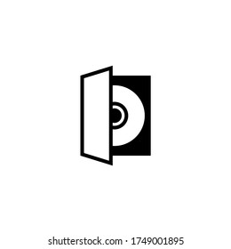 dvd case icon in black flat glyph, filled style isolated on white background