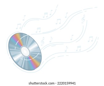 DVD or CD disc with music notes digital technology data storage vector illustration isolated on white background