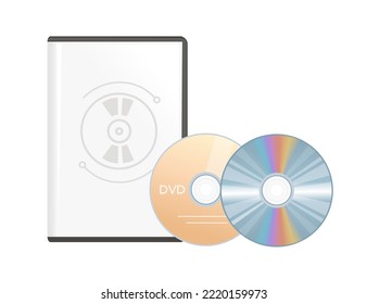 DVD- oder CD-Disc mit Plastikbox, digitaler Technologie, Datenspeicher, Vektorgrafik einzeln auf weißem Hintergrund