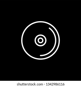 DVD or CD Line Icon On Black Background. Black Flat Style Vector Illustration.