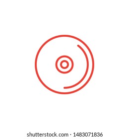 DVD or CD Line Red Icon On White Background. Red Flat Style Vector Illustration.