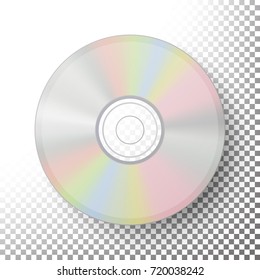 DVD Disc Vector. Realistic Compact CD Disc Mock Up Isolated On Transparent Background. Music Plastic Sound Data. Video Blue-ray, Information Medium Illustration
