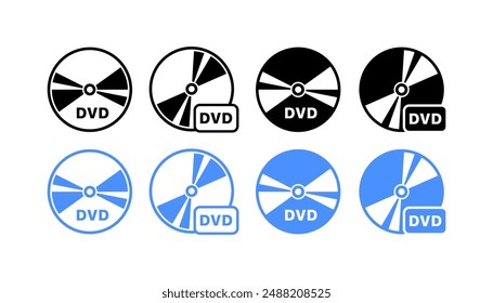 DVD Discs Icons. Silhouette and Flat styles. Vector icons.