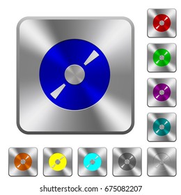 DVD disk engraved icons on rounded square glossy steel buttons