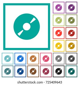 DVD disk flat color icons with quadrant frames on white background