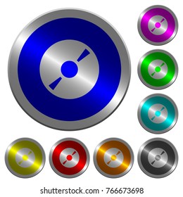 DVD disk icons on round luminous coin-like color steel buttons