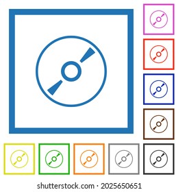 DVD disk outline flat color icons in square frames on white background
