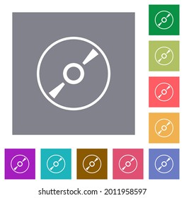 DVD disk outline flat icons on simple color square backgrounds