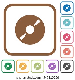 DVD disk simple icons in color rounded square frames on white background
