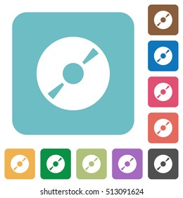 DVD disk white flat icons on color rounded square backgrounds